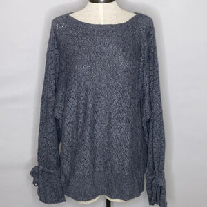 Lane Bryant Wool Blend Bell Sleeve Pointelle Knit Boatneck Sweater in Gray